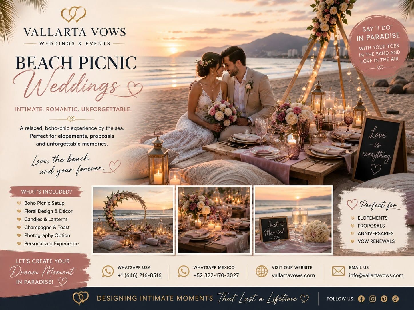 Vallarta Vows beach wedding campaign created as an AI image advertisement