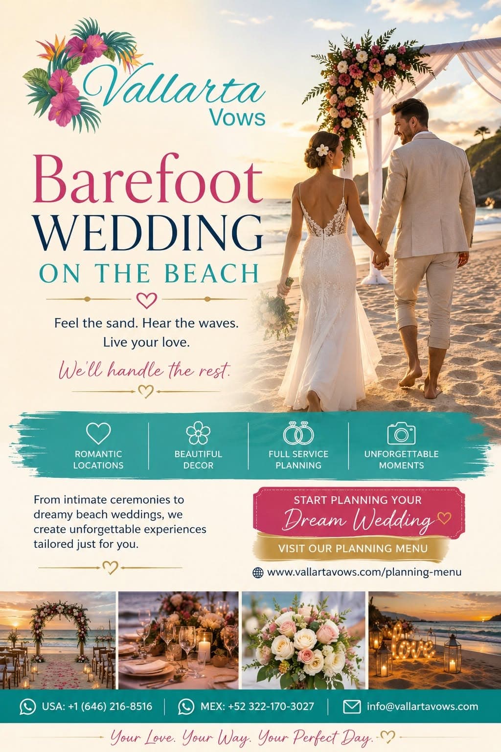 Vallarta Vows barefoot beach wedding advertisement
